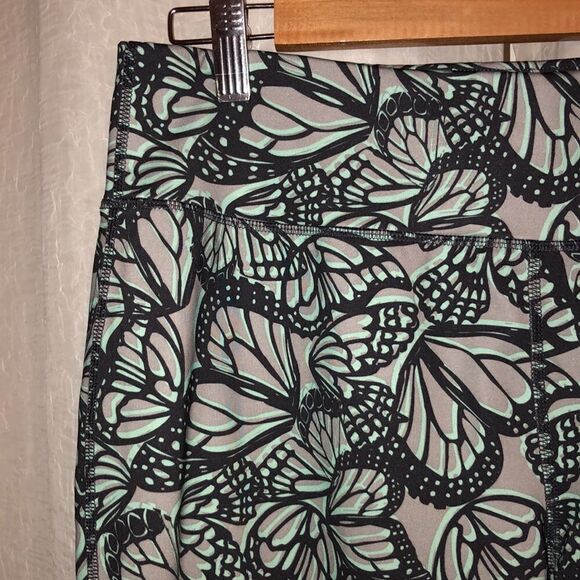 Danskin Now L Dri More Gray Teal Butterfly Athletic Active Leggings - Picture 5 of 14
